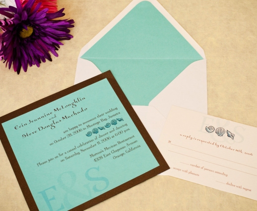 bronze teal wedding invite