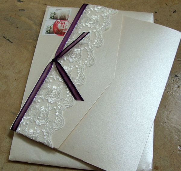 DIY pocket wedding invitations with lace darlene